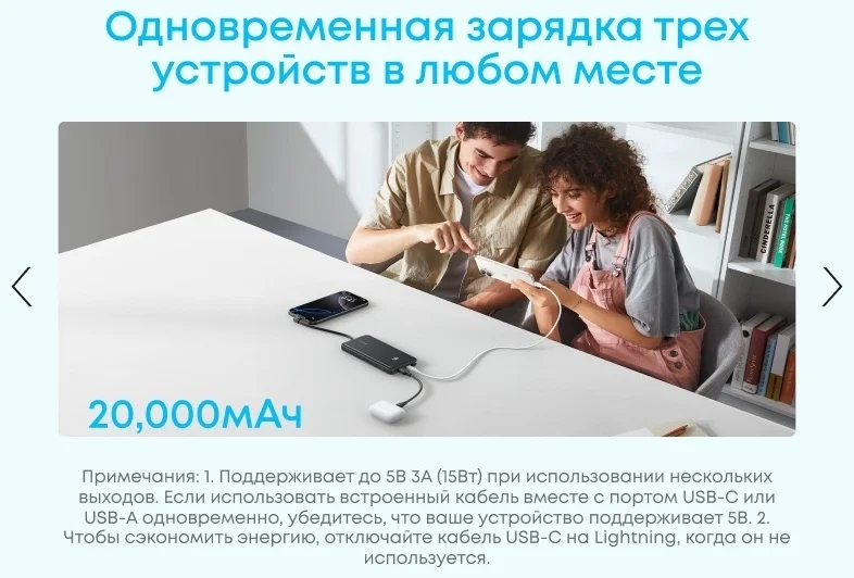 Портативный внешний аккумулятор Anker Zolo 20000mAh (A110EH21) Белый 6