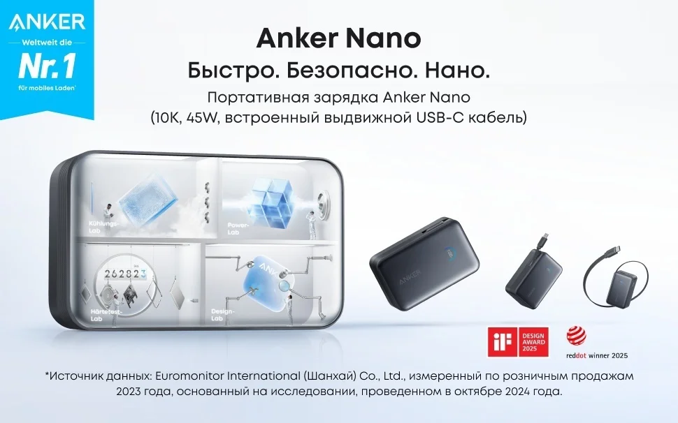 Портативный внешний аккумулятор Anker Nano 10000mAh 45W (A1638H11) Черный 3