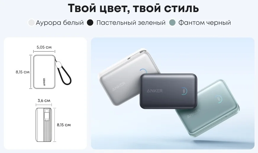 Портативный внешний аккумулятор Anker Nano 10000mAh 45W (A1638H11) Черный 7