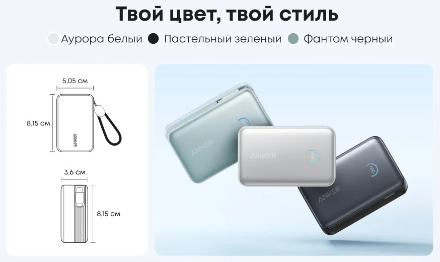Портативный внешний аккумулятор Anker Nano 10000mAh 45W (A1638H21) Белый 7