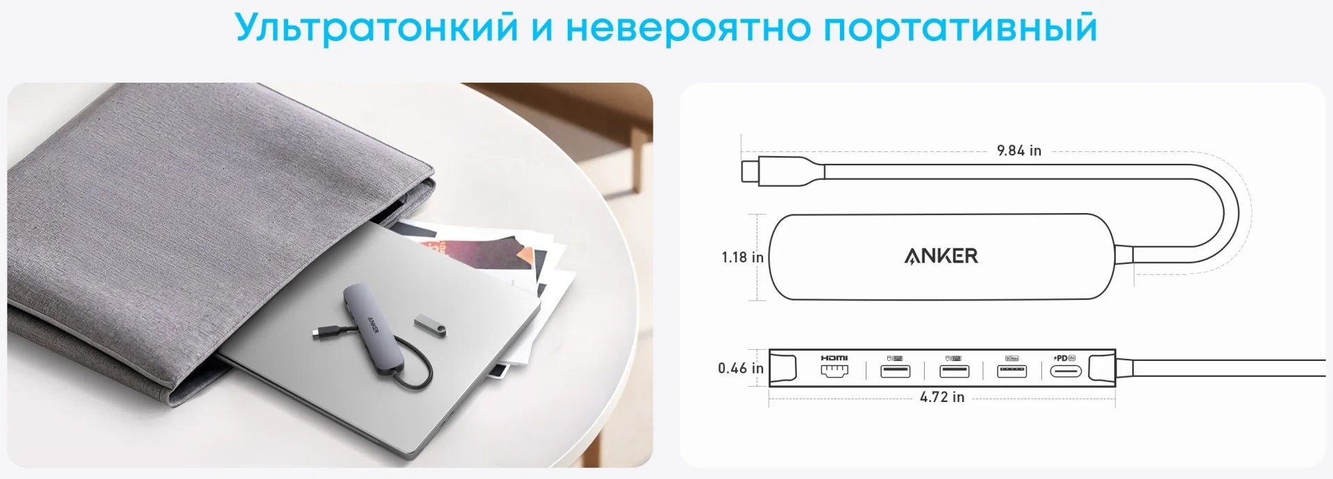 Концентратор Anker USB-C (5-in-1, 4K HDMI) (A8357HA0) Серый 7