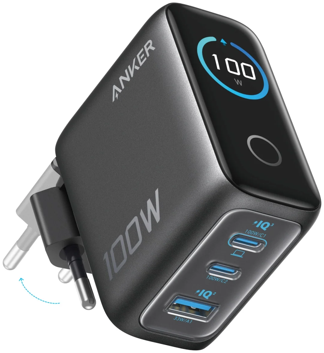 Адаптер питания Anker Prime Charger Smart Display (100W, 3 Ports) (B121BGZ1)