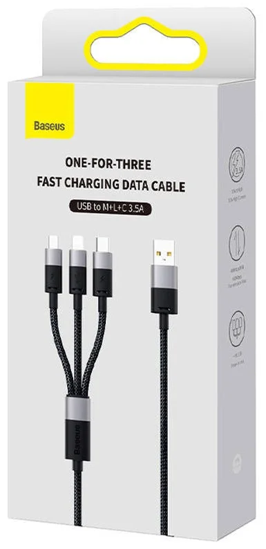 Интерфейсный кабель Baseus StarSpeed 1-for-3 USB to M+L+C 3.5A 1.2m Black (CAXS000001) 3