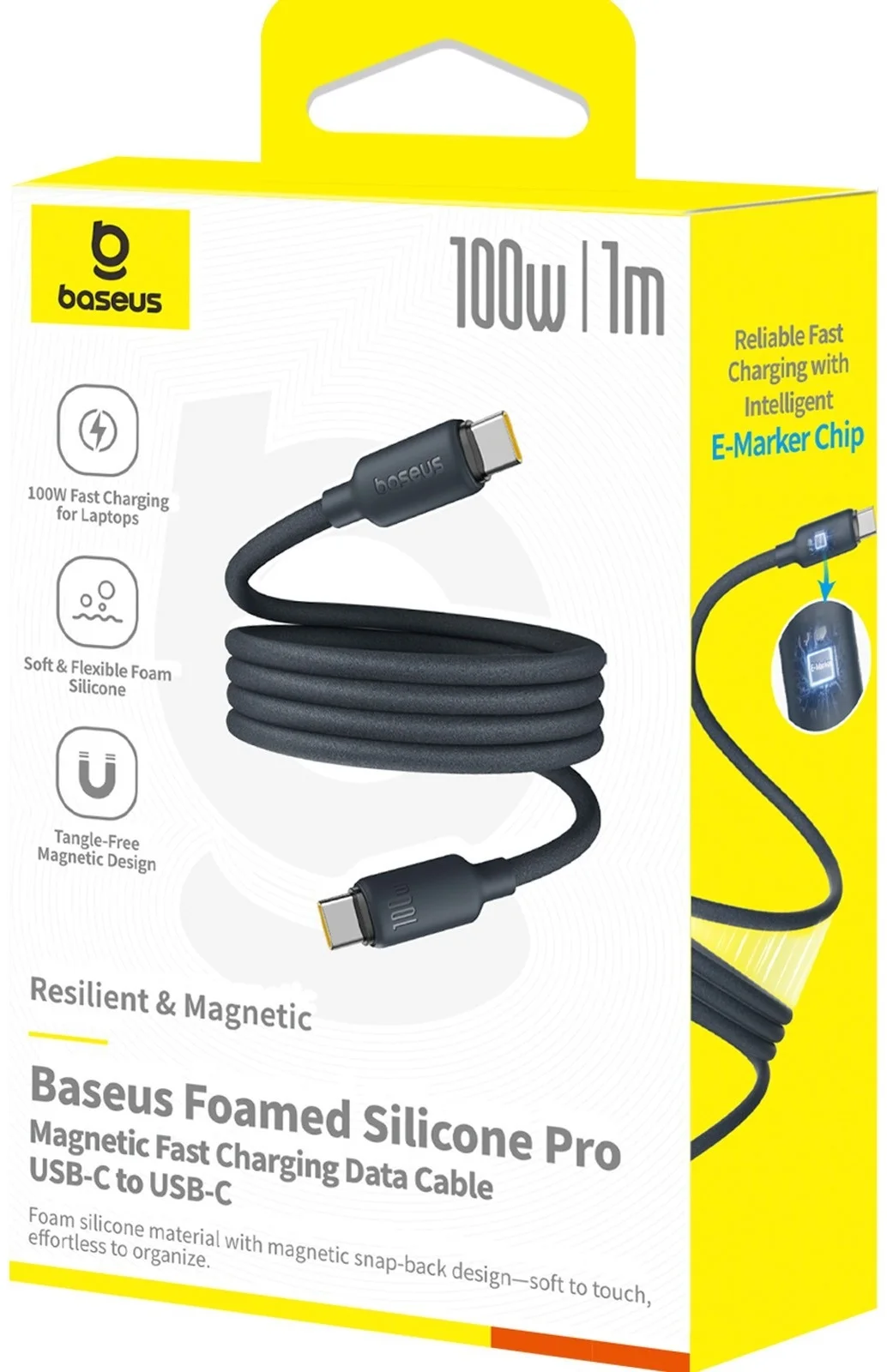 Интерфейсный кабель Baseus Foamed Silicone Pro Magnetic USB-C to USB-C 100W Black 1m (E0426D00) 5