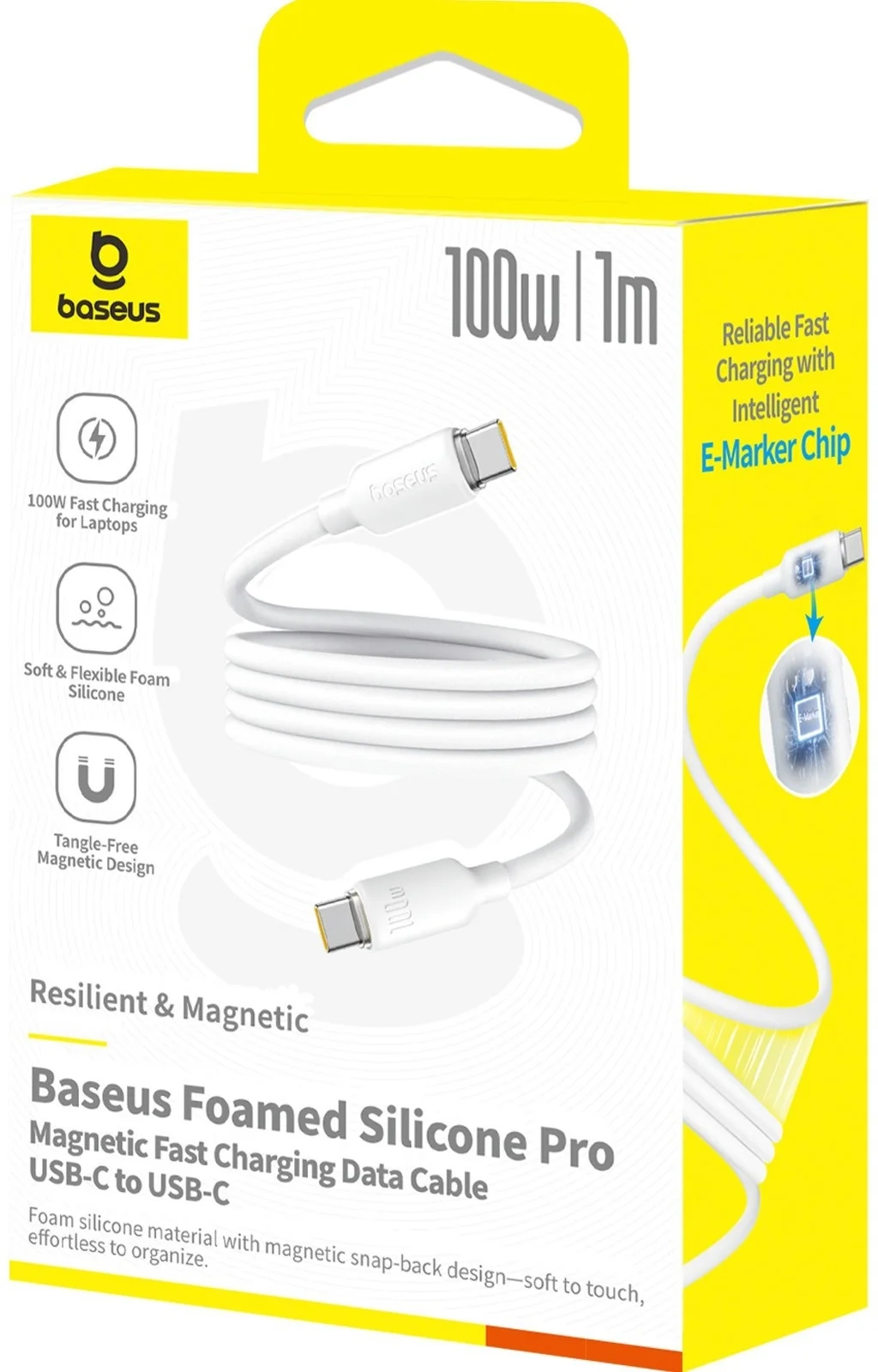 Интерфейсный кабель Baseus Foamed Silicone Pro Magnetic USB-C to USB-C 100W White 1m (E0426D01) 3