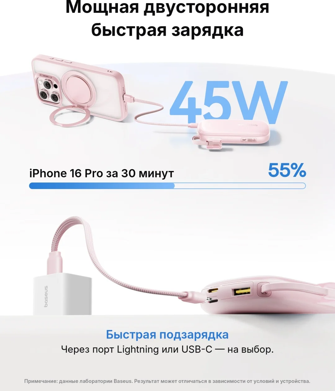 Портативный внешний аккумулятор Baseus EnerFill FC21 Qpow 3 Ultra 10000mAh 45W Pink (E0027Q02) 8