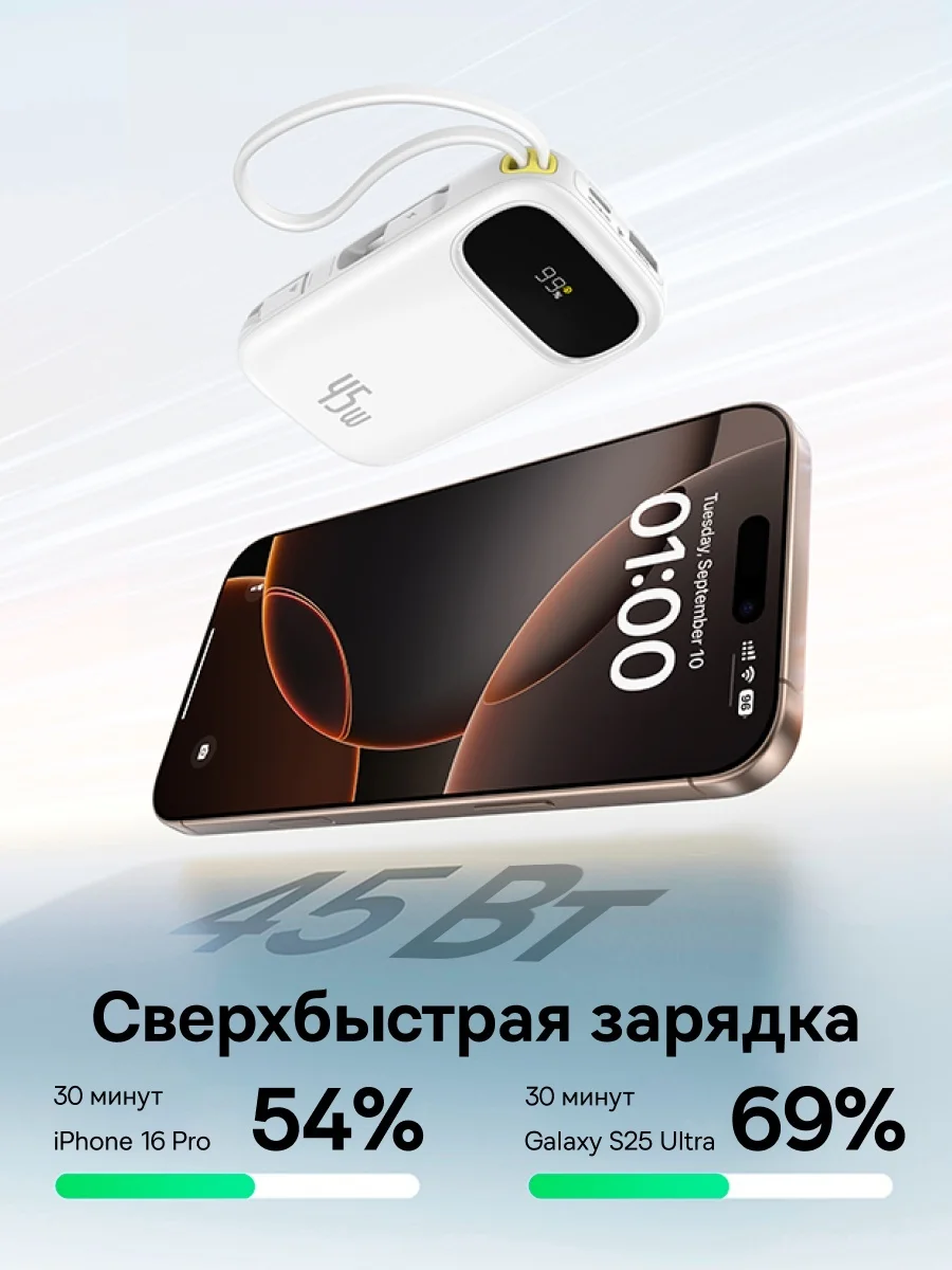 Портативный внешний аккумулятор Baseus EnerFill FC31 10000mAh 45W White (P10082102213-00) 2