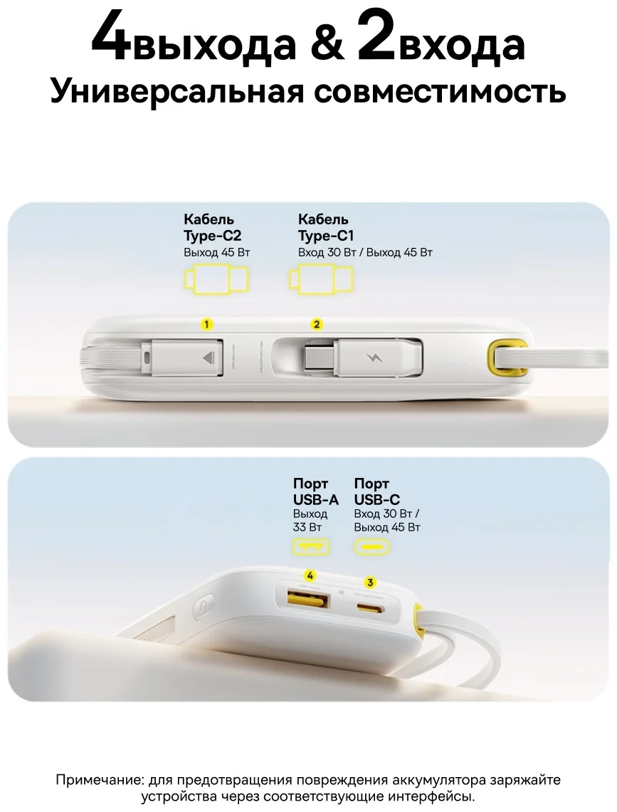 Портативный внешний аккумулятор Baseus EnerFill FC31 10000mAh 45W White (P10082102213-00) 4