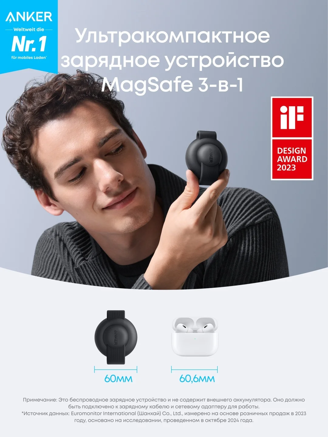 Беспроводное зарядное устройство Anker MagGo (3-in-1, Foldable Pad) (B25M8H11) Черный 2